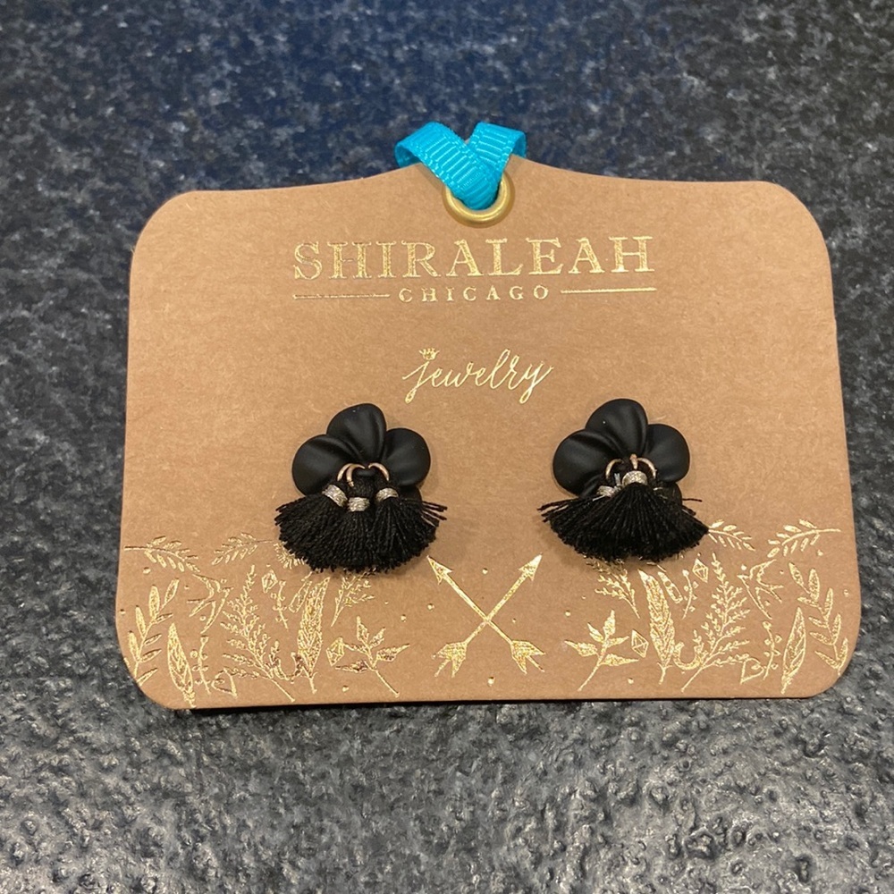 Shiraleah Black Fleur Post Earrings NWT bridal boho fringe sweet